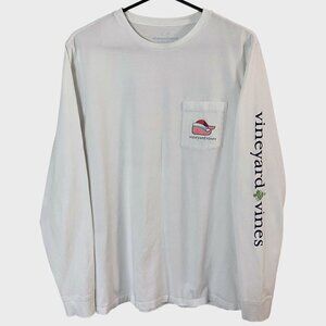Vineyard Vines Santa Whale Long-Sleeve Pocket Tee Men's Medium Holiday T-Shirt